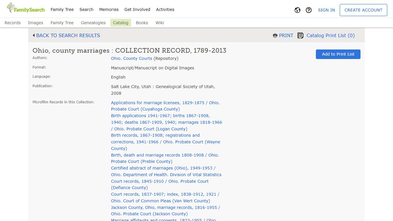 Ohio, county marriages : COLLECTION RECORD, 1789-2013